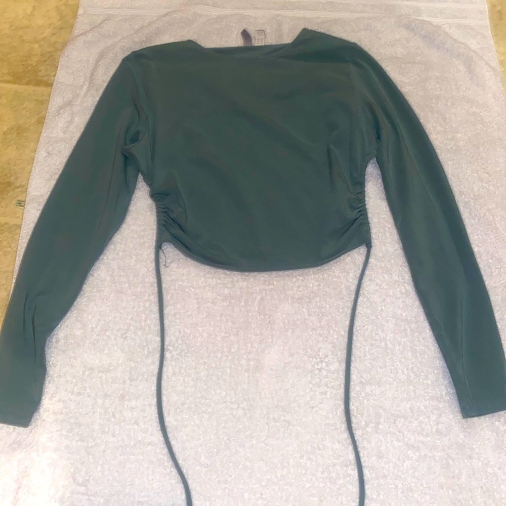 Green open back crop top